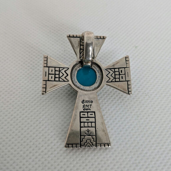Sterling Silver Carolyn Pollack Southwest Turquoise Cross Enhancer Pendant - Picture 3 of 6